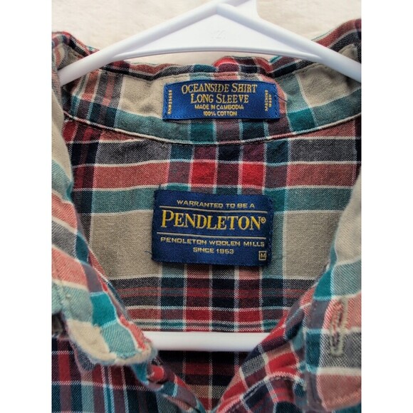Pendleton Oceanside Long Sleeve Button Down Shirt India Madras Plaid Size Medium - Picture 7 of 9